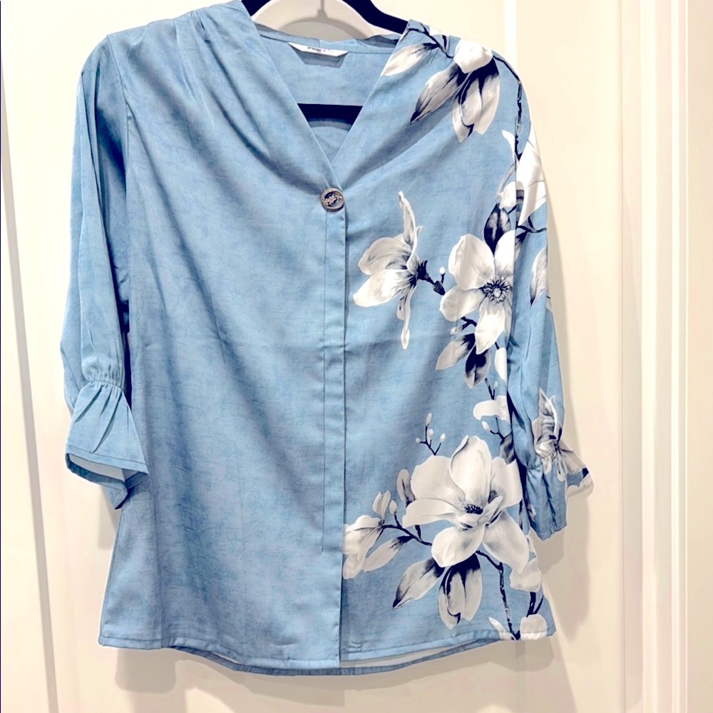 Floral Blue Women's Top V neck